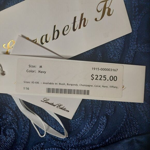 NWT Elizabeth K Lace Bodice Chiffon Navy Blue Semi-Formal Dress, Size M - Picture 16 of 16